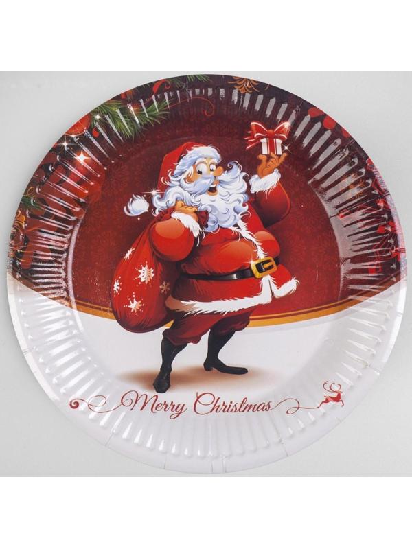 Тарелка бумажная «Дед Мороз с подарками», набор 6 шт.