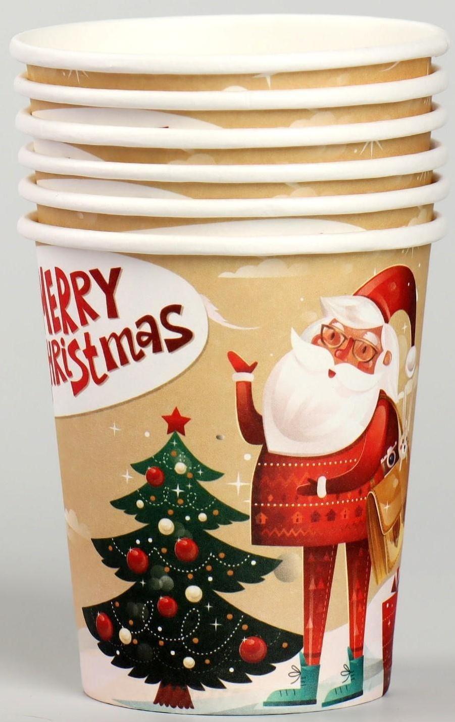 Стакан бумажный «Дед Мороз у ёлочки», набор 6 шт.