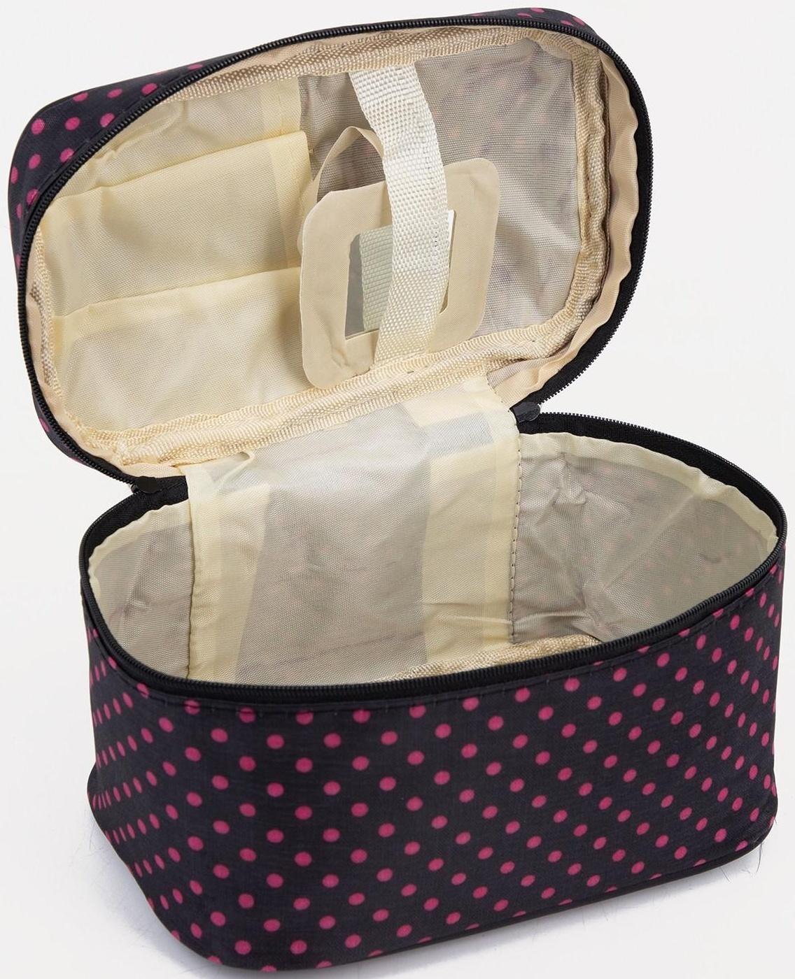 Косметичка на молнии, с зеркалом, цвет чёрный/малиновый