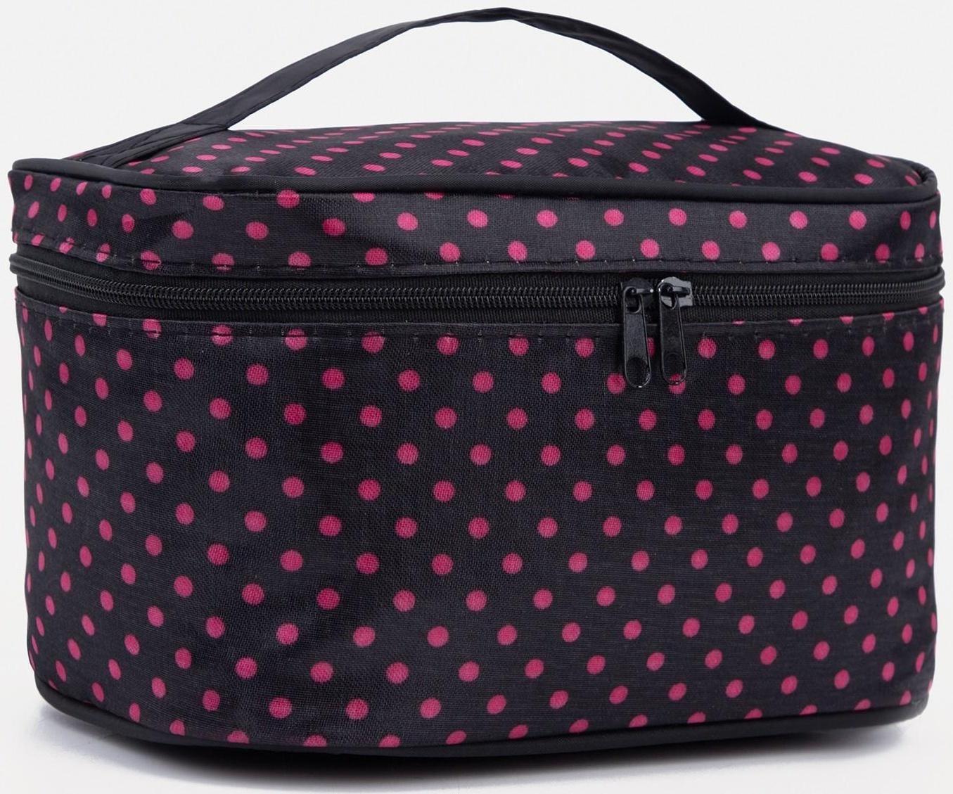 Косметичка на молнии, с зеркалом, цвет чёрный/малиновый