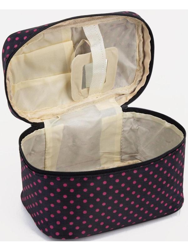 Косметичка на молнии, с зеркалом, цвет чёрный/малиновый