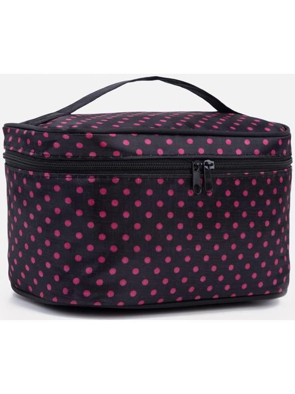 Косметичка на молнии, с зеркалом, цвет чёрный/малиновый