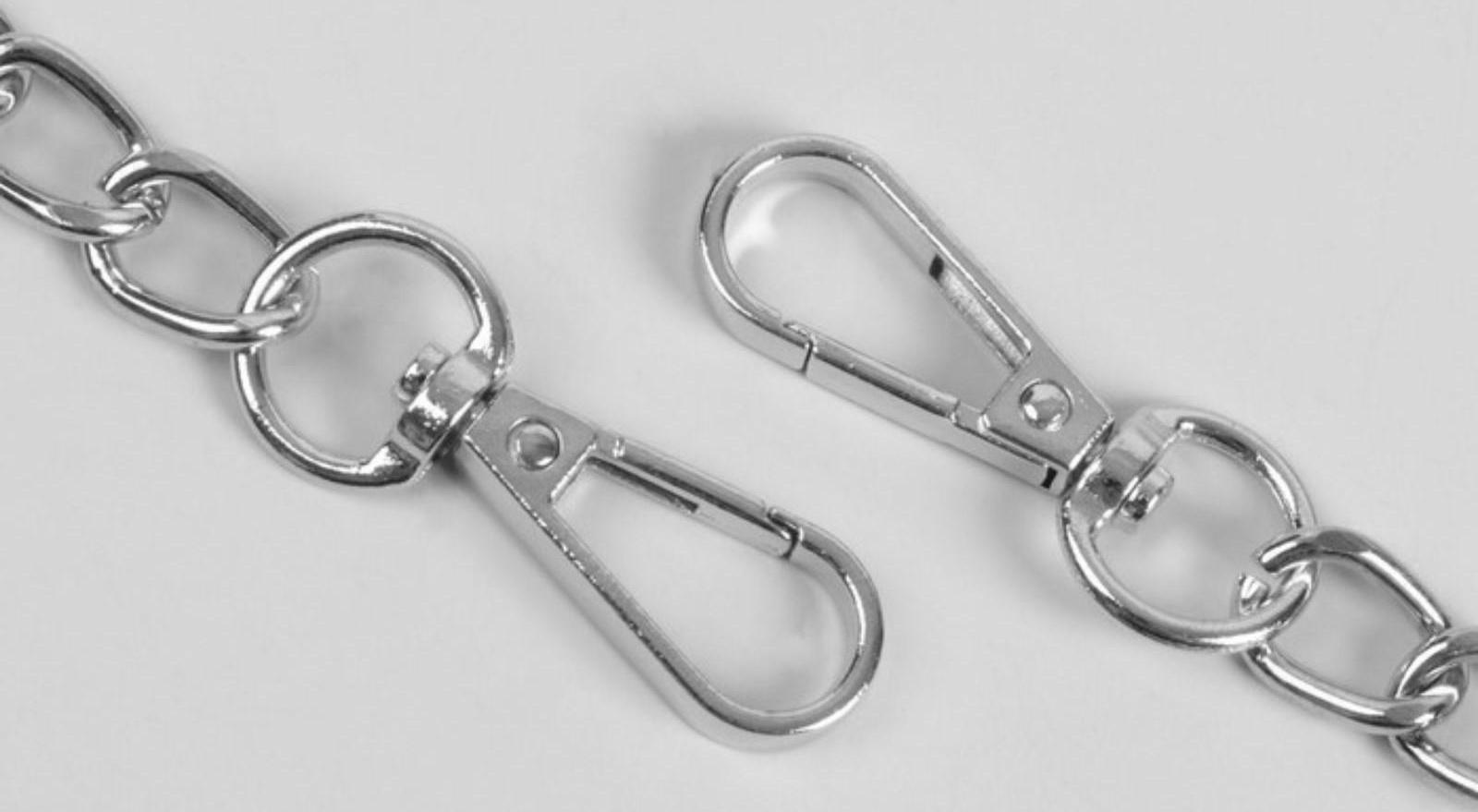 Ручка для сумки, с цепочками и карабинами, 120 × 1,8 см, цвет серебряный