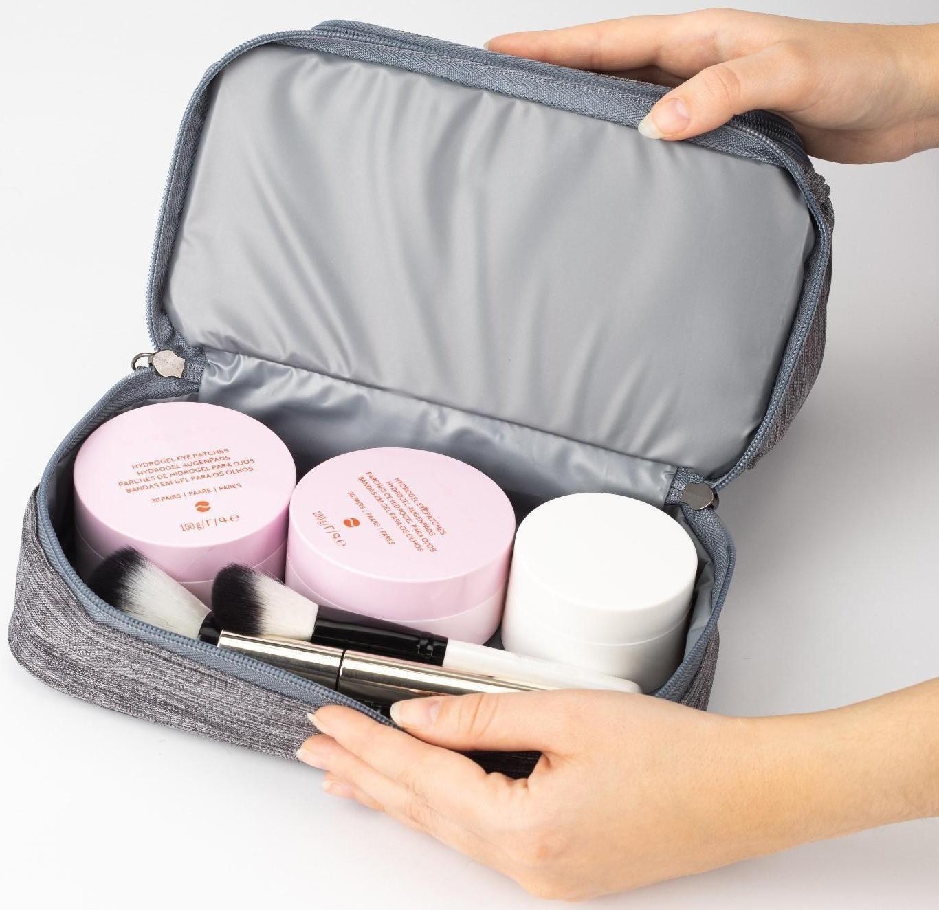 Косметичка, 2 отдела на молниях, цвет серый