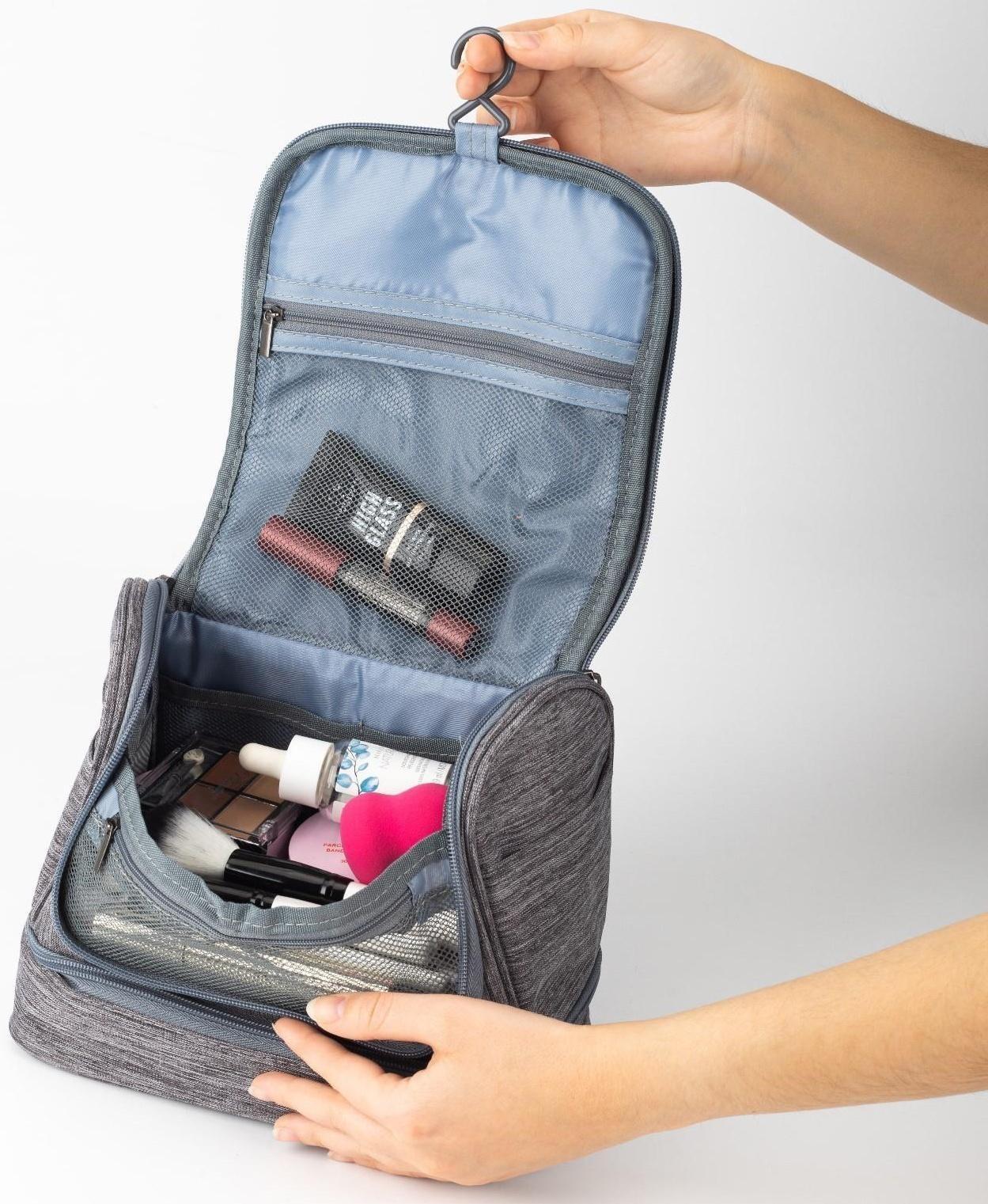 Косметичка, 2 отдела на молниях, цвет серый