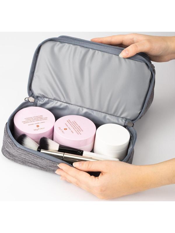 Косметичка, 2 отдела на молниях, цвет серый