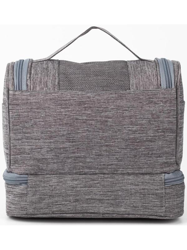 Косметичка, 2 отдела на молниях, цвет серый