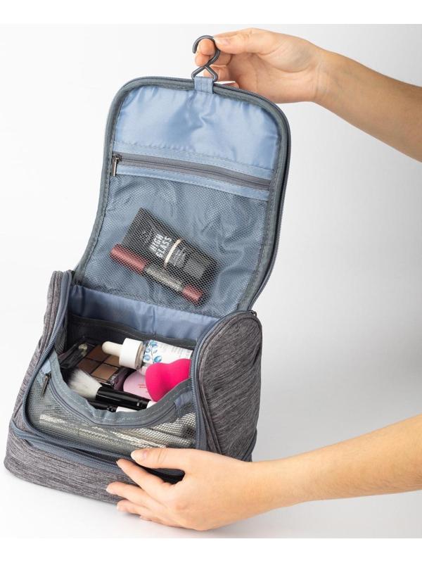 Косметичка, 2 отдела на молниях, цвет серый
