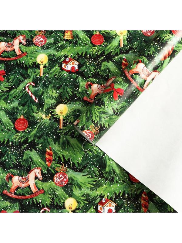 Бумага упаковочная глянцевая «Новогодняя ёлка», 70 × 100 см / 10 шт.