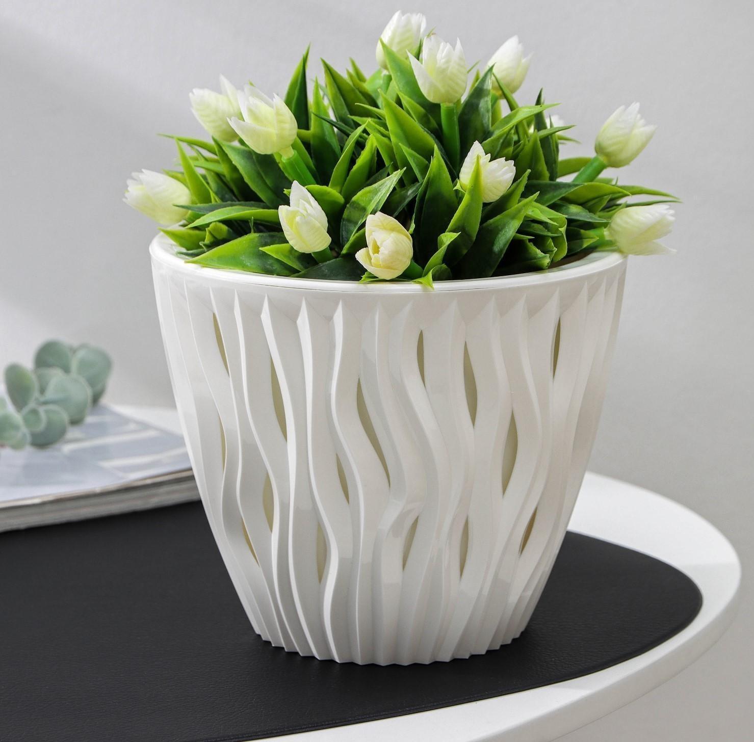 Кашпо для цветов со вставкой «Вдохновение», 2,25 л, цвет белый