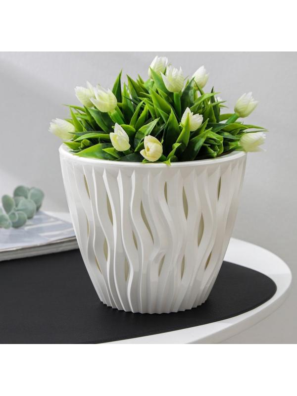 Кашпо для цветов со вставкой «Вдохновение», 2,25 л, цвет белый