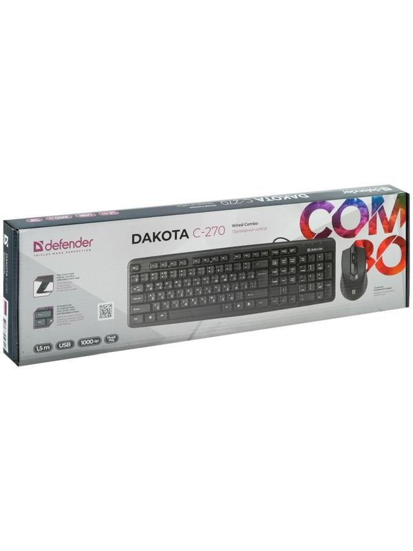 Комплект клавиатура и мышь Defender Dakota C-270 RU,проводной,мембранный,1000 dpi,USB,черный