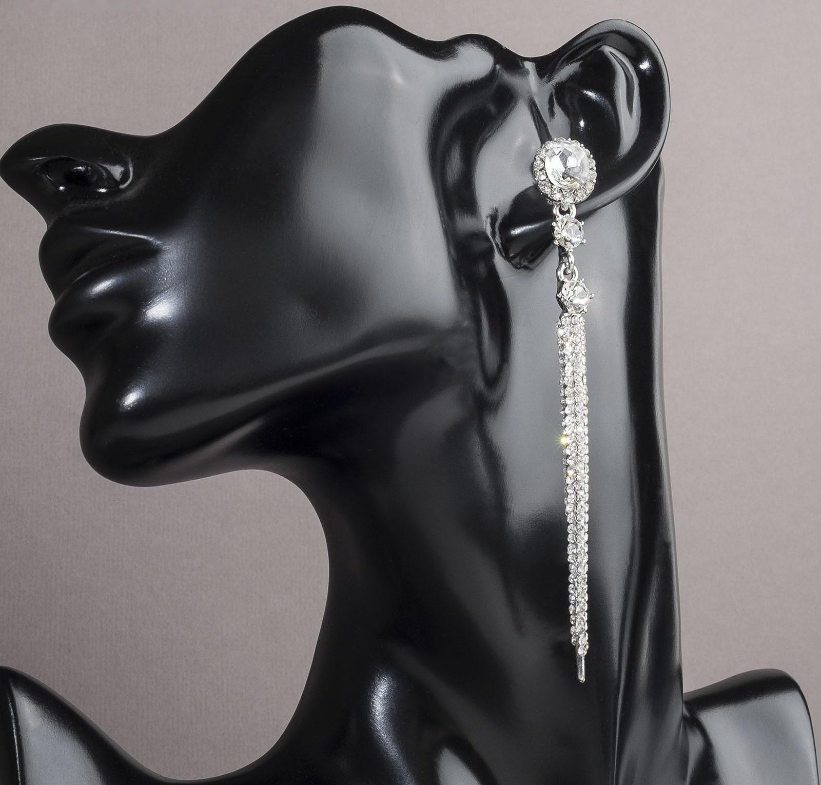 Серьги висячие со стразами 