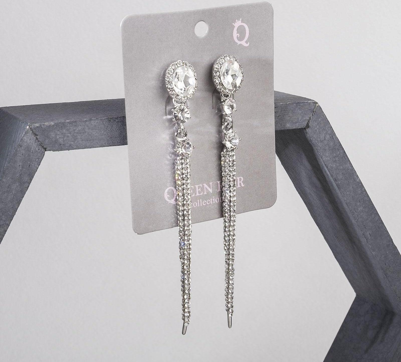 Серьги висячие со стразами 