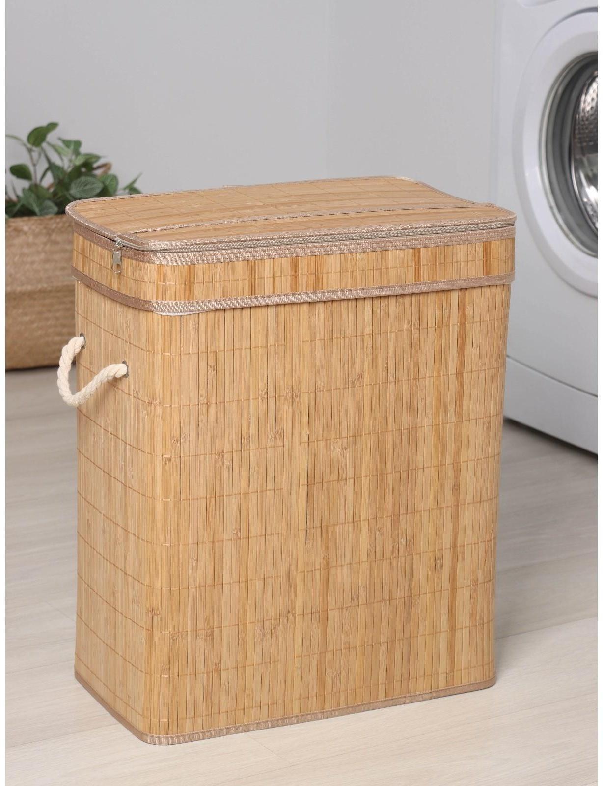 Корзина бельевая с крышкой Доляна «Кантри», 46×26×55 см, цвет бежевый