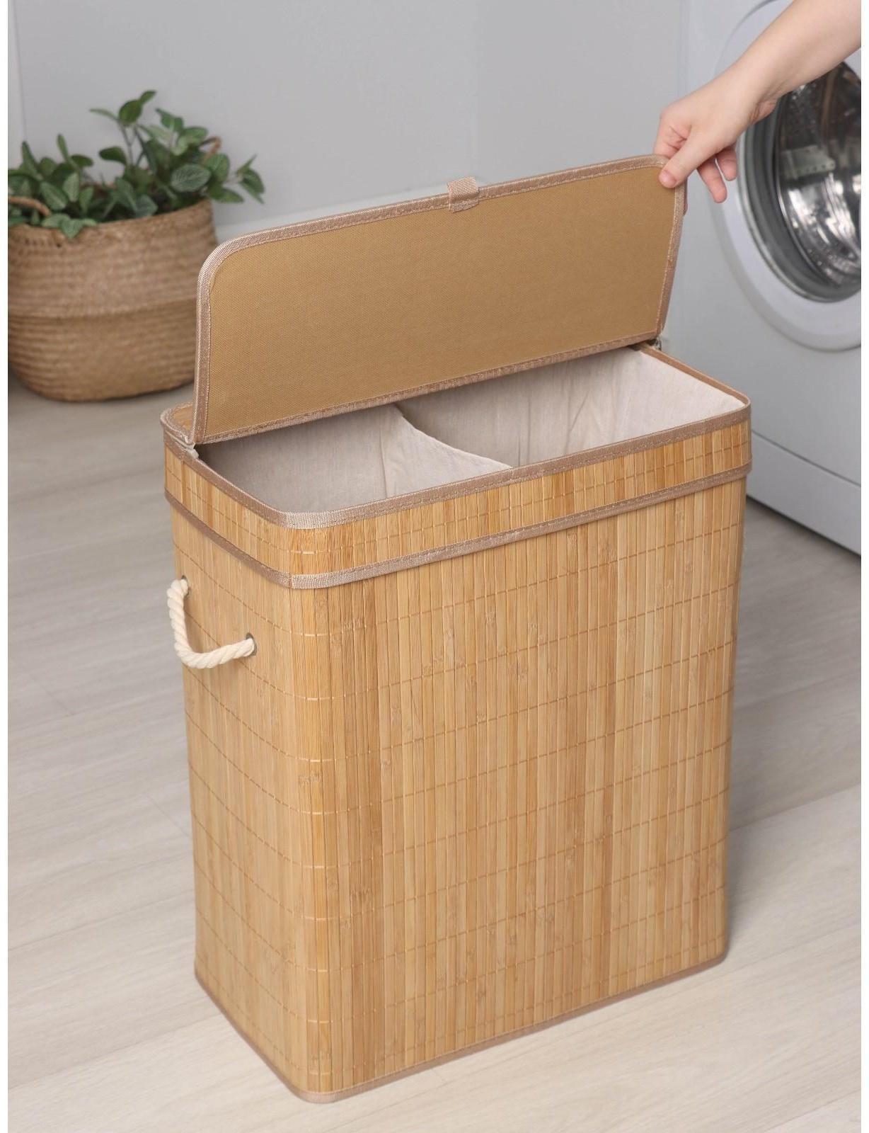 Корзина бельевая с крышкой Доляна «Кантри», 46×26×55 см, цвет бежевый