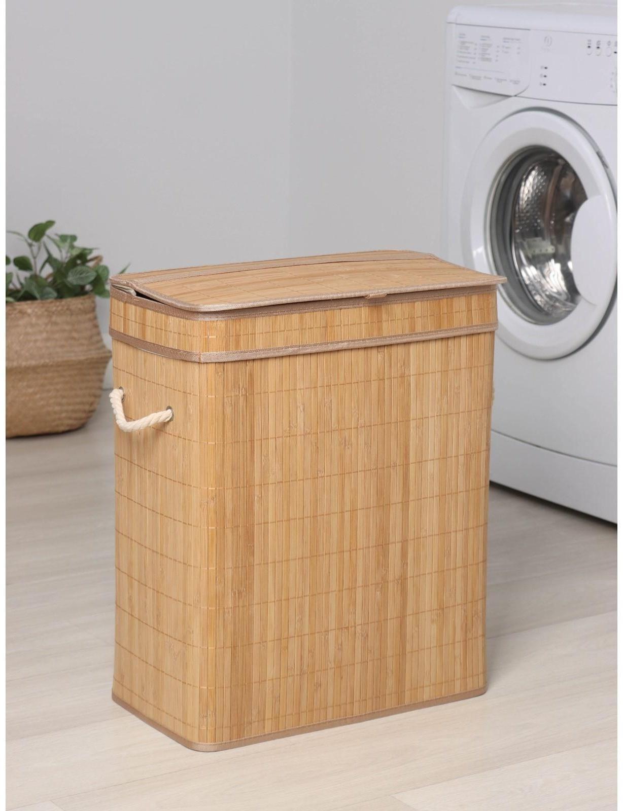 Корзина бельевая с крышкой Доляна «Кантри», 46×26×55 см, цвет бежевый