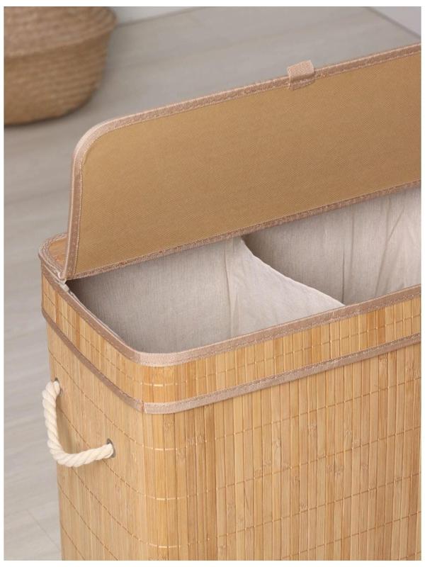 Корзина бельевая с крышкой Доляна «Кантри», 46×26×55 см, цвет бежевый