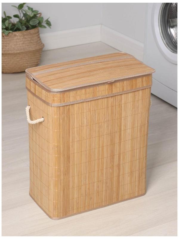 Корзина бельевая с крышкой Доляна «Кантри», 46×26×55 см, цвет бежевый