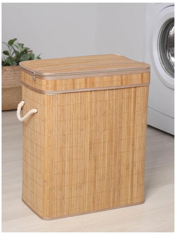 Корзина бельевая с крышкой Доляна «Кантри», 46×26×55 см, цвет бежевый