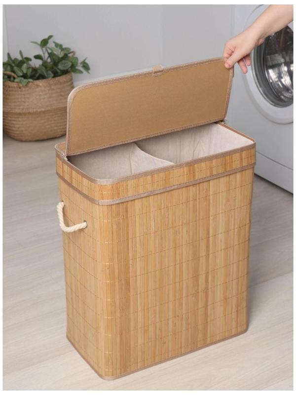 Корзина бельевая с крышкой Доляна «Кантри», 46×26×55 см, цвет бежевый