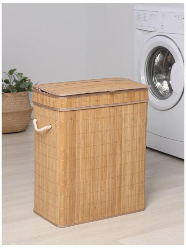 Корзина бельевая с крышкой Доляна «Кантри», 46×26×55 см, цвет бежевый