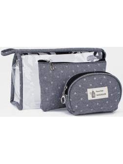 Набор косметичек 3 в 1 на молниях, цвет серый