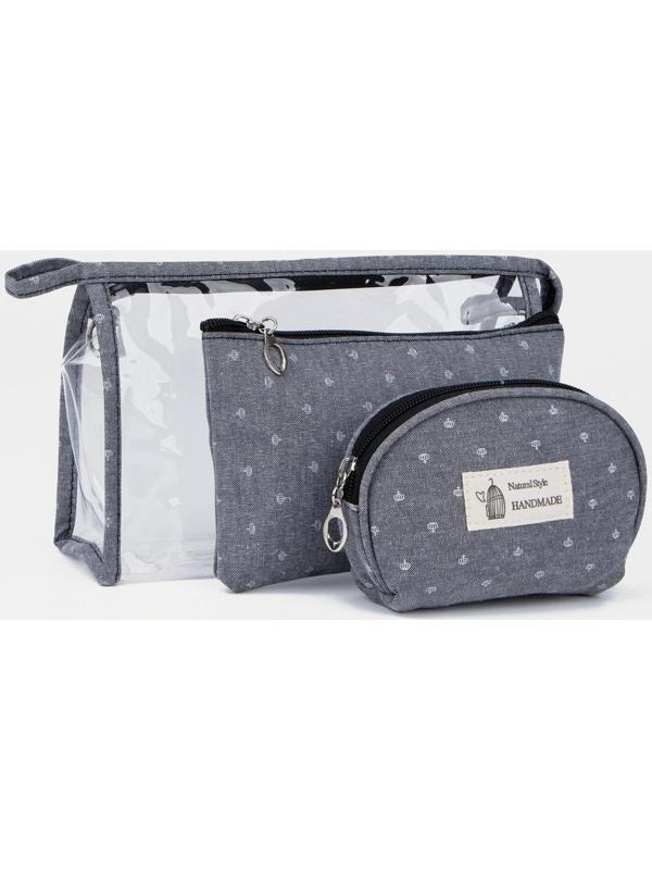 Набор косметичек 3 в 1 на молниях, цвет серый