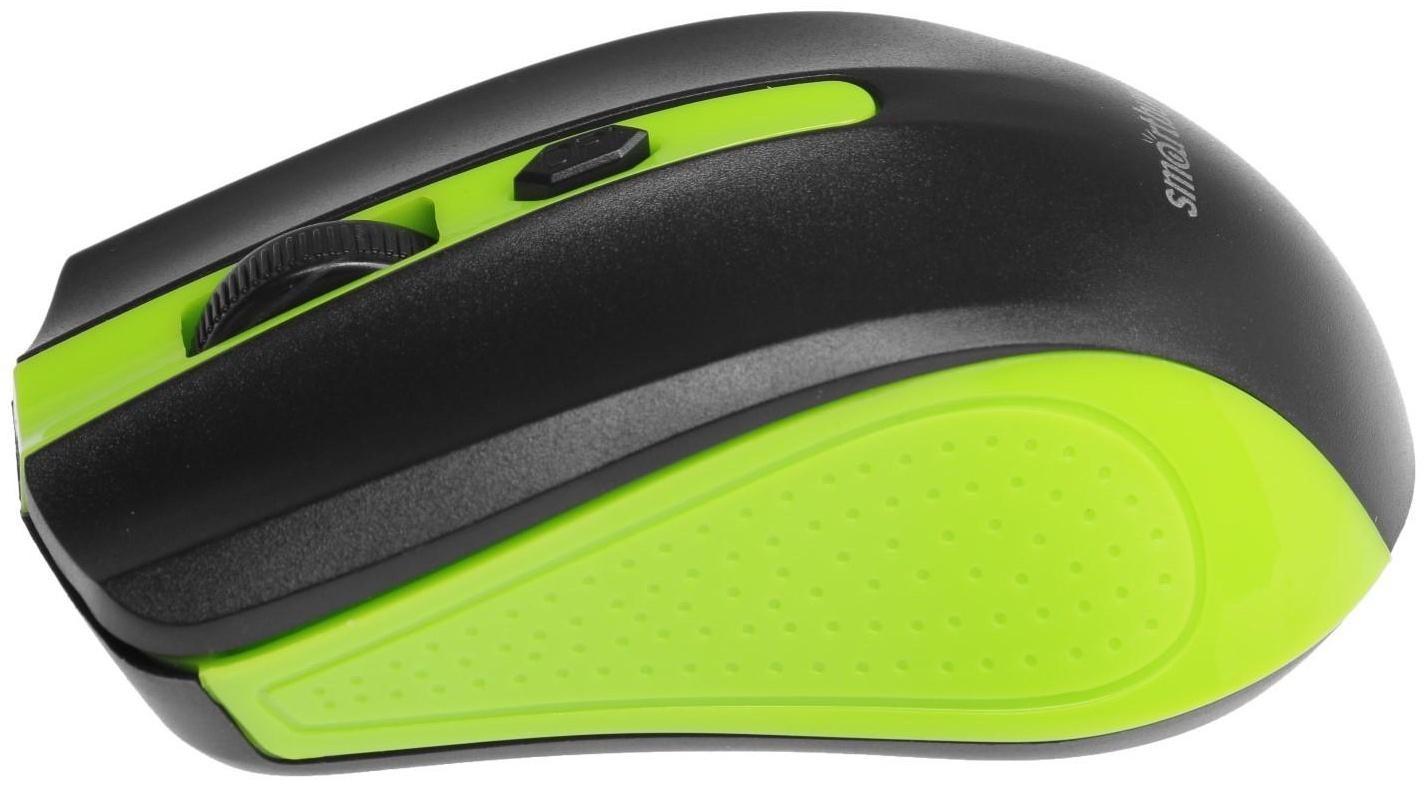 Мышь Smartbuy ONE 352, беспроводная, оптическая, 1600 dpi, 2xAAA (не в компл), зелёно-чёрная