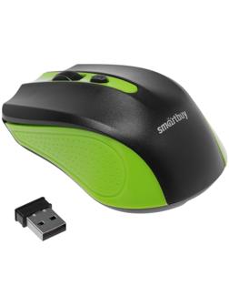 Мышь Smartbuy ONE 352, беспроводная, оптическая, 1600 dpi, 2xAAA (не в компл), зелёно-чёрная