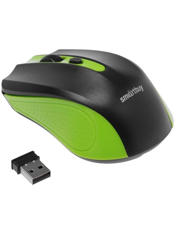 Мышь Smartbuy ONE 352, беспроводная, оптическая, 1600 dpi, 2xAAA (не в компл), зелёно-чёрная