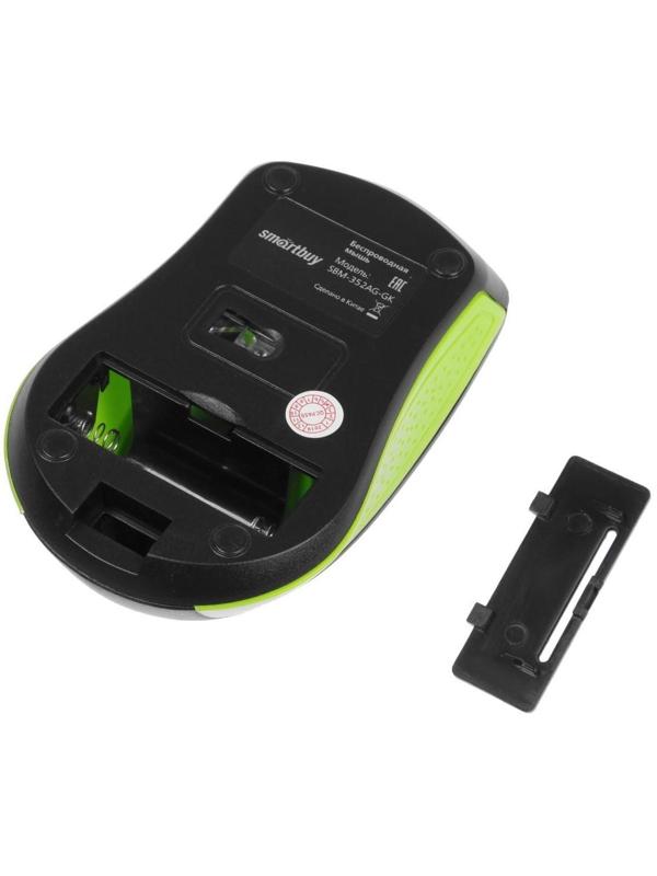 Мышь Smartbuy ONE 352, беспроводная, оптическая, 1600 dpi, 2xAAA (не в компл), зелёно-чёрная