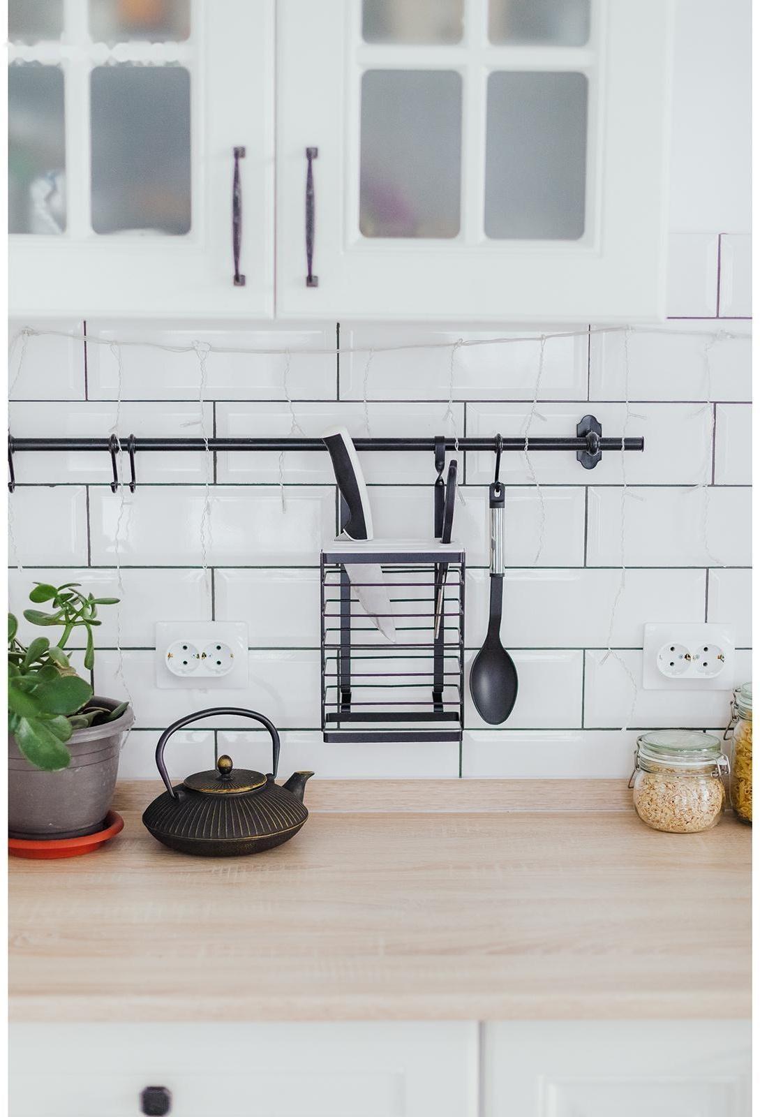 Держатель для ножей на рейлинг, 16,3×9,5×34,6 см, цвет чёрный