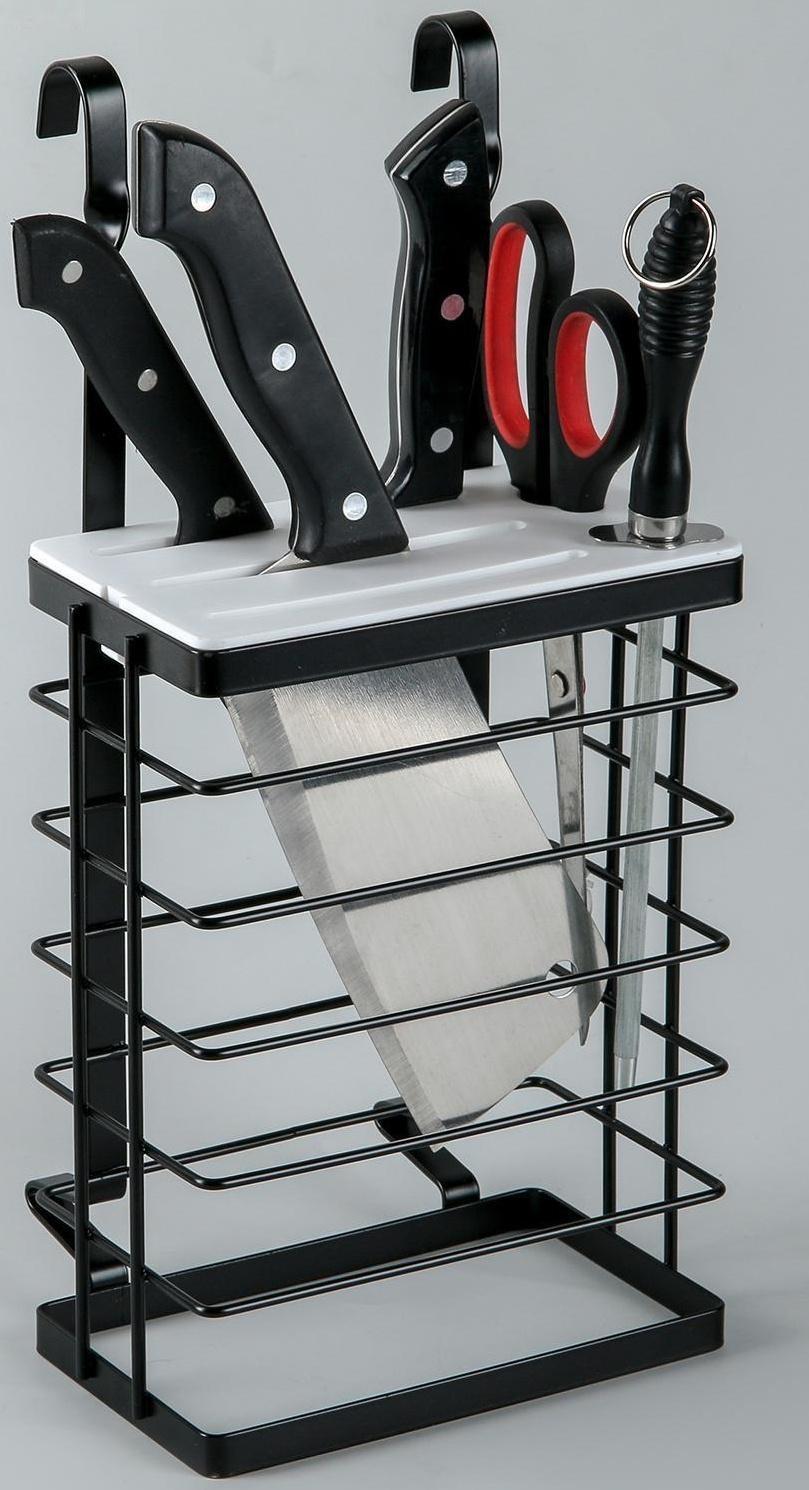 Держатель для ножей на рейлинг, 16,3×9,5×34,6 см, цвет чёрный