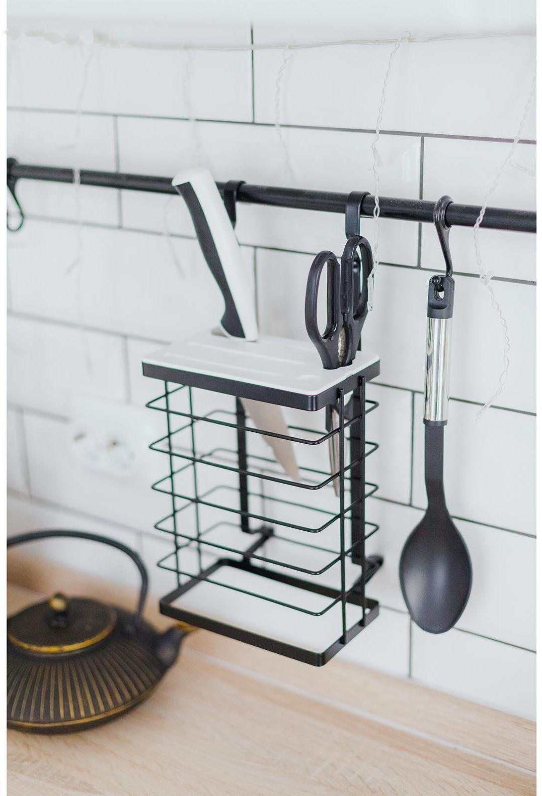 Держатель для ножей на рейлинг, 16,3×9,5×34,6 см, цвет чёрный