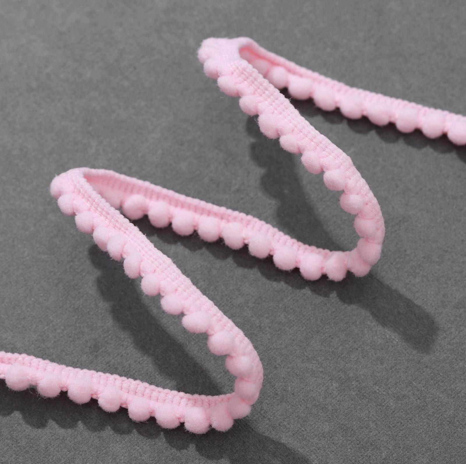 Тесьма декоративная с помпонами, 12 ± 2 мм, 8 ± 1 м, цвет розовый