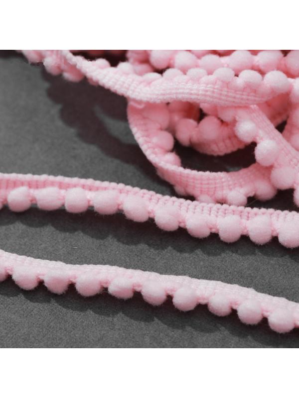 Тесьма декоративная с помпонами, 12 ± 2 мм, 8 ± 1 м, цвет розовый