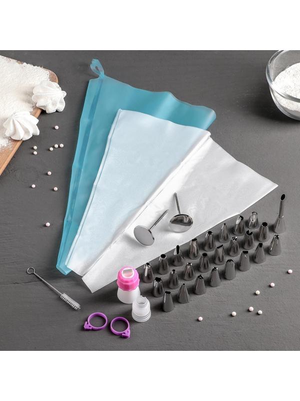 Набор кондитерский, 34 предмета: 26 насадок d=1,7, h=3 см, 2 адаптера, 2 гвоздя 3×6,5, 2 зажима