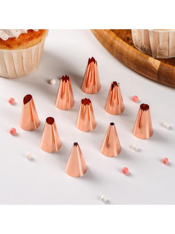 Набор насадок кондитерских Доляна, 9 шт, 1,8×3 см, цвет медный