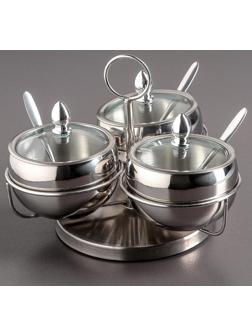 Набор сахарниц из нержавеющей стали, 19×14 см, на крутящейся подставке с ложками, 3 шт