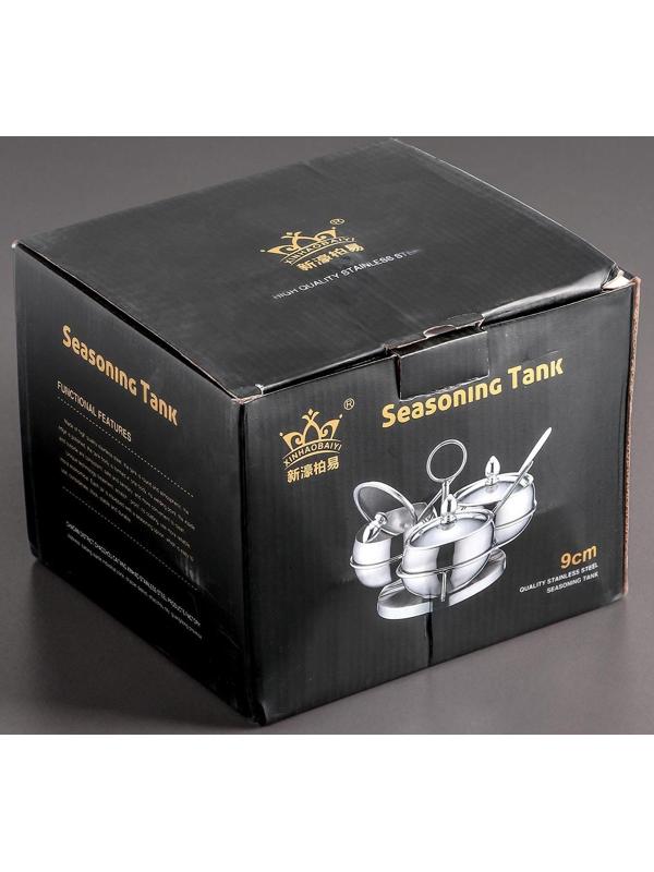 Набор сахарниц из нержавеющей стали, 19×14 см, на крутящейся подставке с ложками, 3 шт