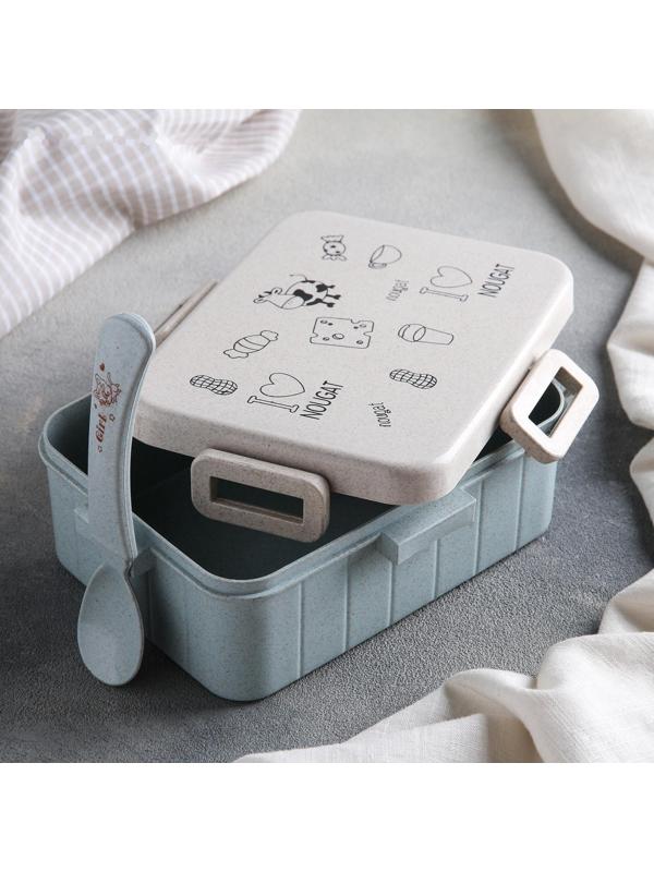 Ланч-бокс пластиковый «Люблю вкусняшки», с ложкой, прямоугольный, цвет МИКС