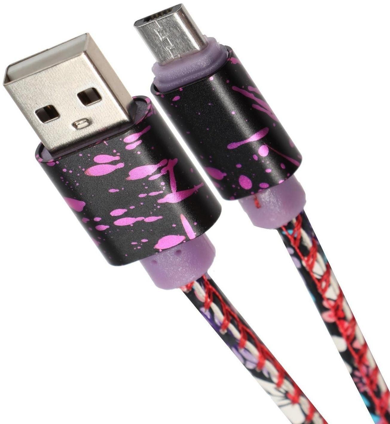 Кабель LuazON, microUSB - USB, 2.4 A, 1 м, оплётка экокожа, МИКС