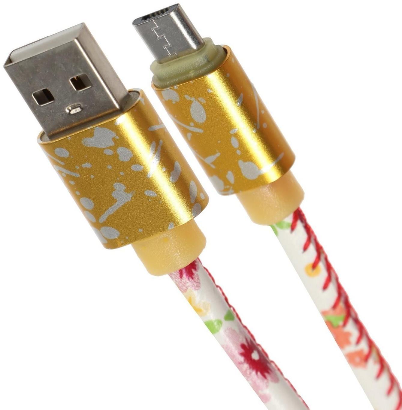 Кабель LuazON, microUSB - USB, 2.4 A, 1 м, оплётка экокожа, МИКС