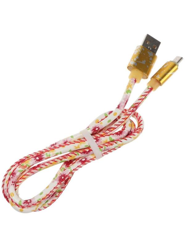 Кабель LuazON, microUSB - USB, 2.4 A, 1 м, оплётка экокожа, МИКС