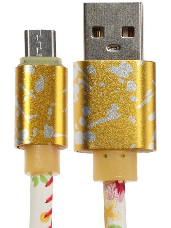 Кабель LuazON, microUSB - USB, 2.4 A, 1 м, оплётка экокожа, МИКС