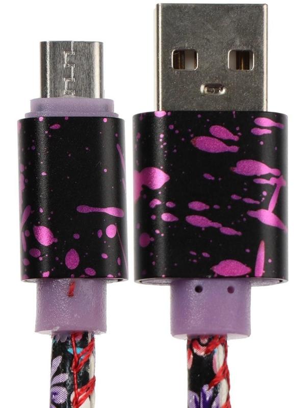 Кабель LuazON, microUSB - USB, 2.4 A, 1 м, оплётка экокожа, МИКС