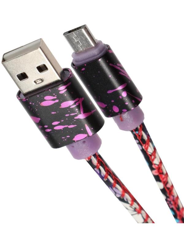 Кабель LuazON, microUSB - USB, 2.4 A, 1 м, оплётка экокожа, МИКС