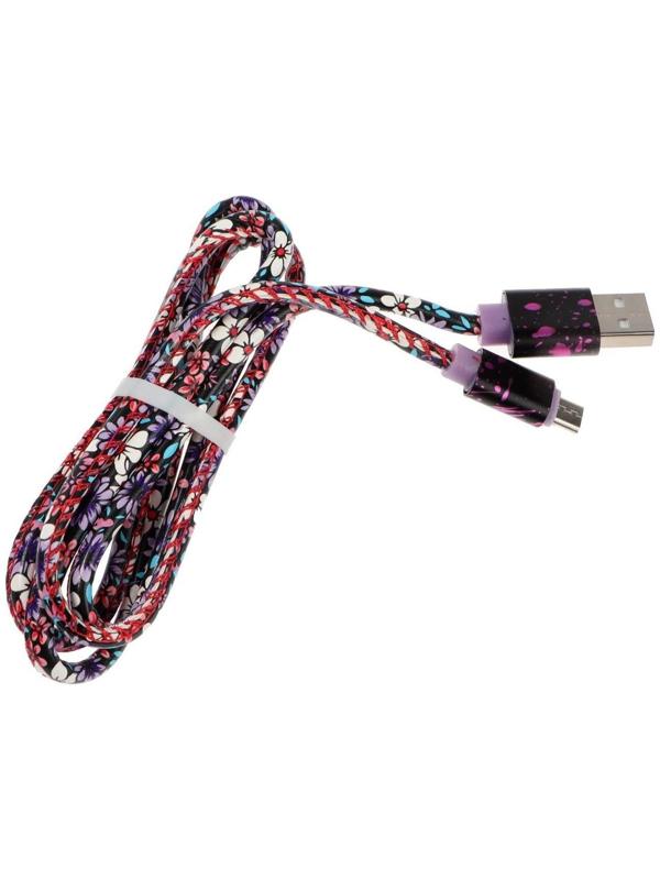 Кабель LuazON, microUSB - USB, 2.4 A, 1 м, оплётка экокожа, МИКС