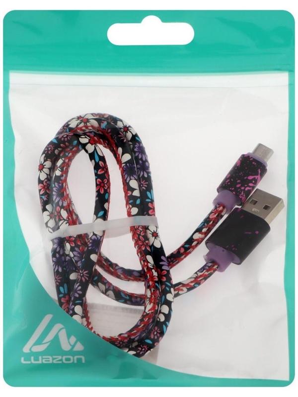 Кабель LuazON, microUSB - USB, 2.4 A, 1 м, оплётка экокожа, МИКС